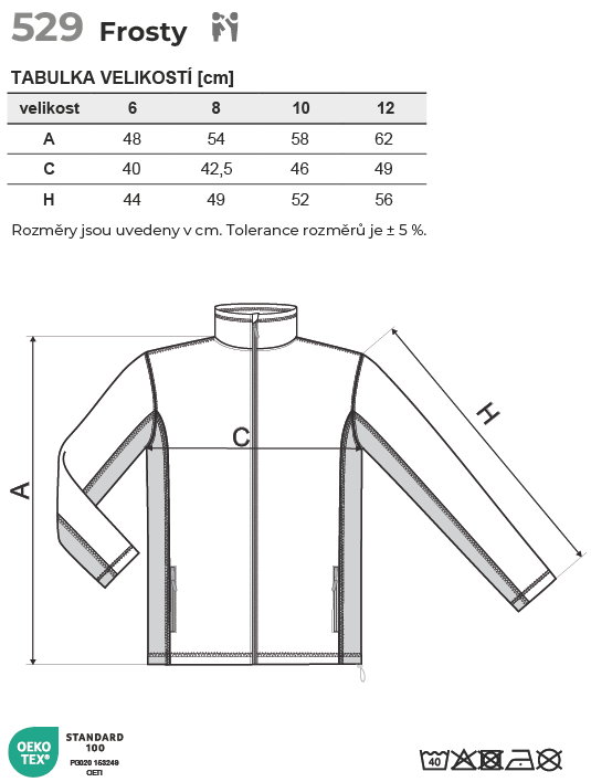 529 Frosty fleece dětský Tabulka velikostí